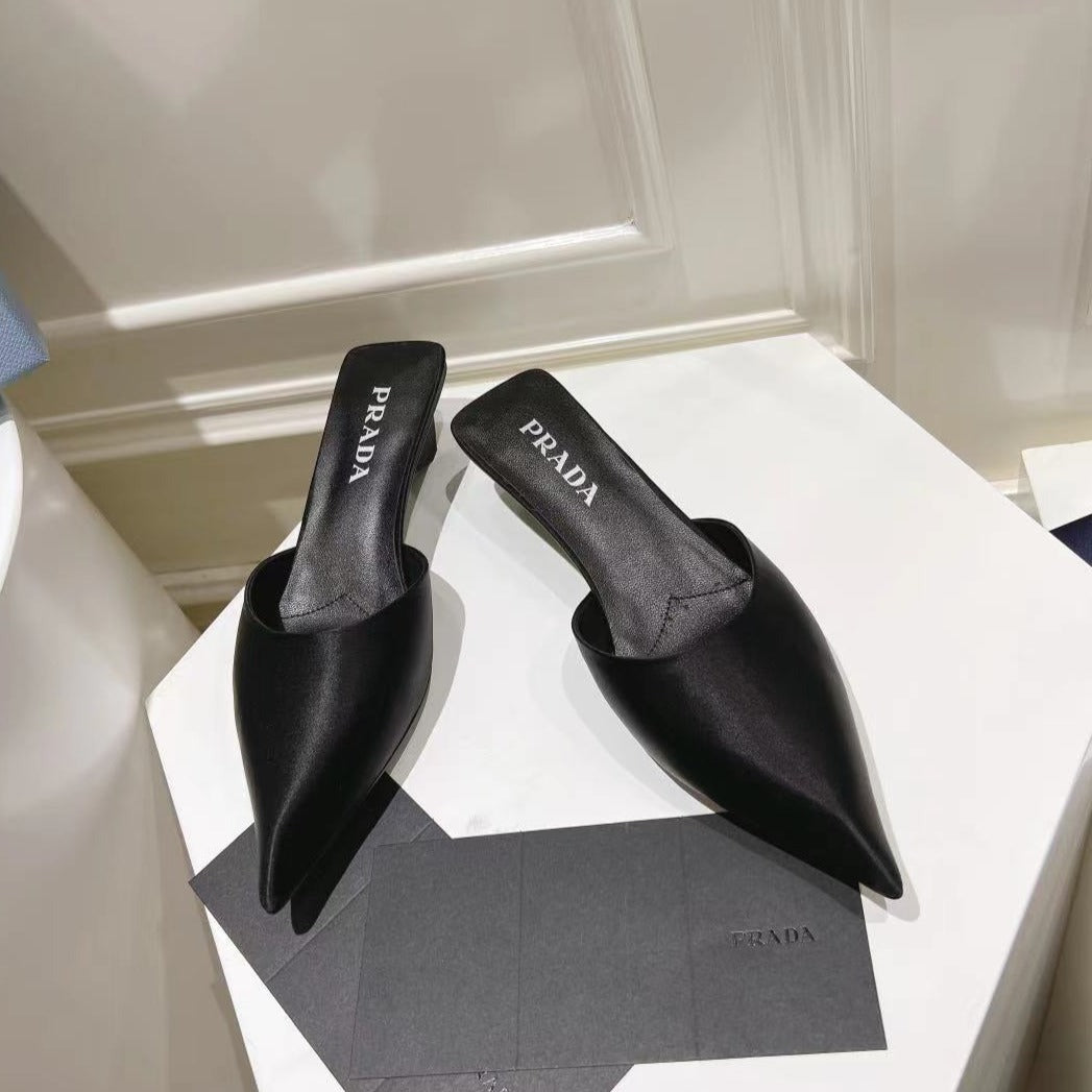 PRA POINTED-TOE MULES BLACK SATIN