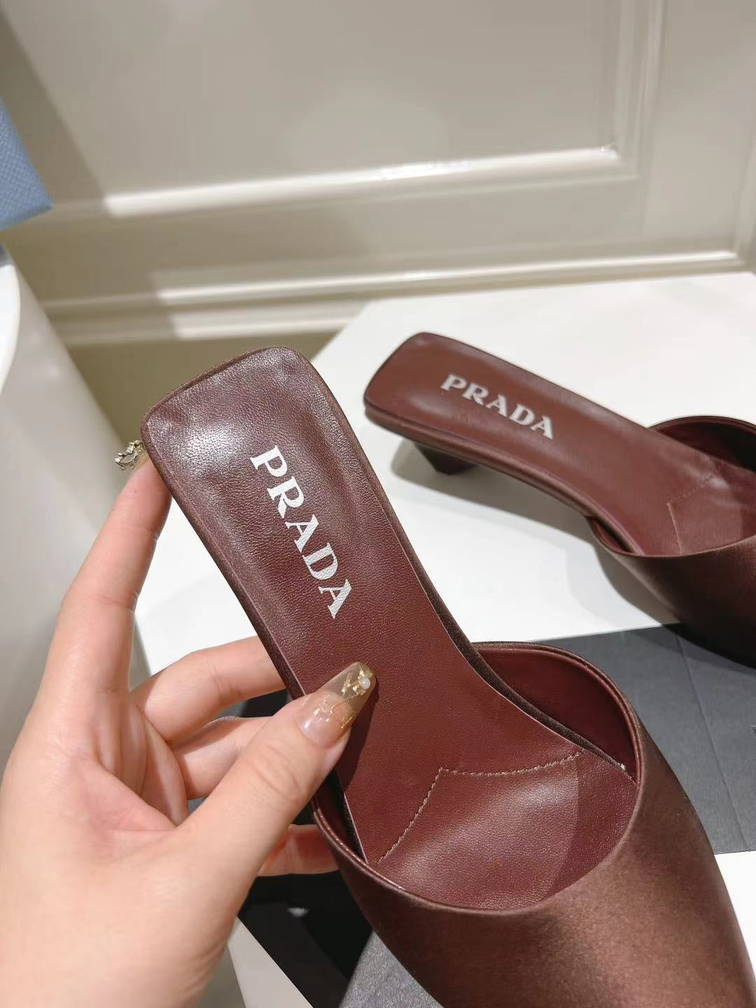 PRA POINTED-TOE MULES CHOCOLATE SATIN