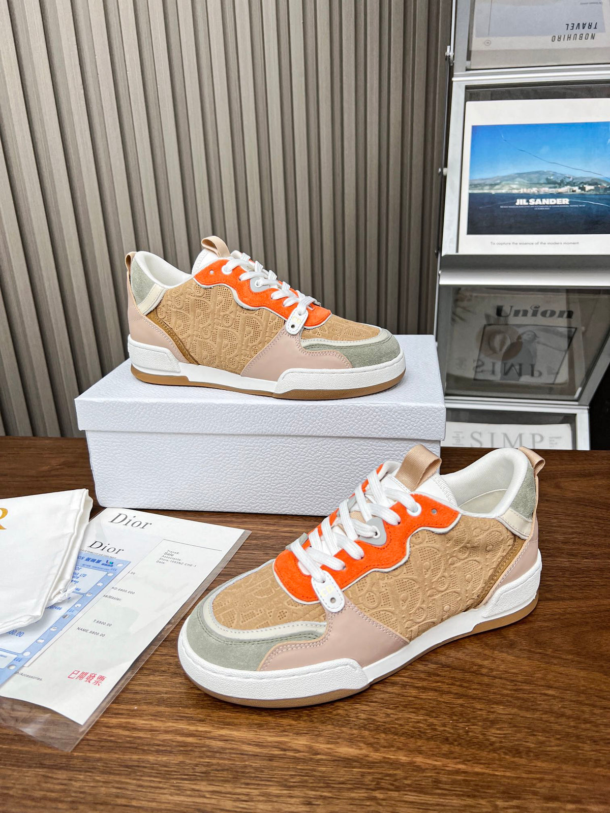 CD One Sneaker Brown Orange Mix Grey Beige Oblique Perforated Suede And Calfskin