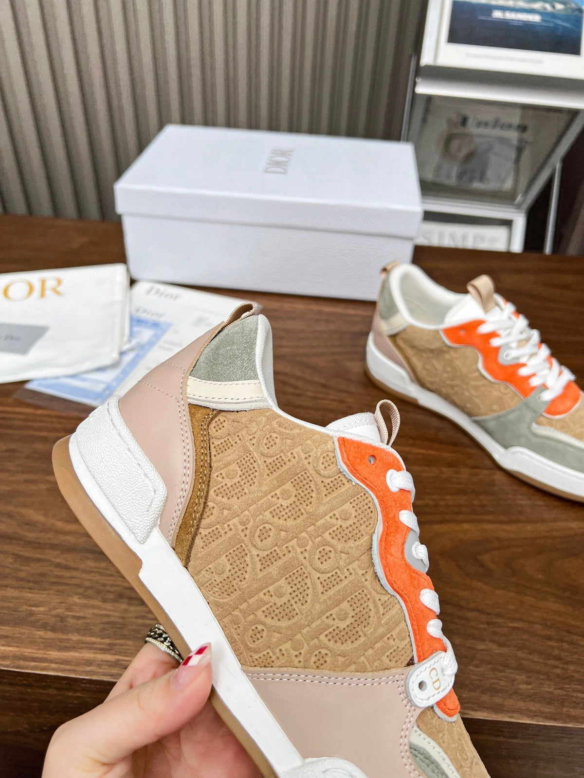 CD One Sneaker Brown Orange Mix Grey Beige Oblique Perforated Suede And Calfskin