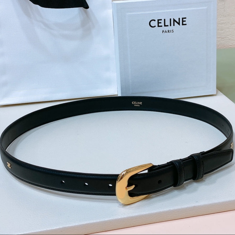 CEL 25mm Gold Triomphe Belt Black Cowhide 176682