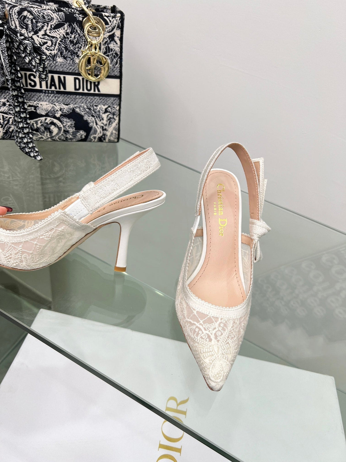 CD 25 Slingback Pump White Transparent Mesh