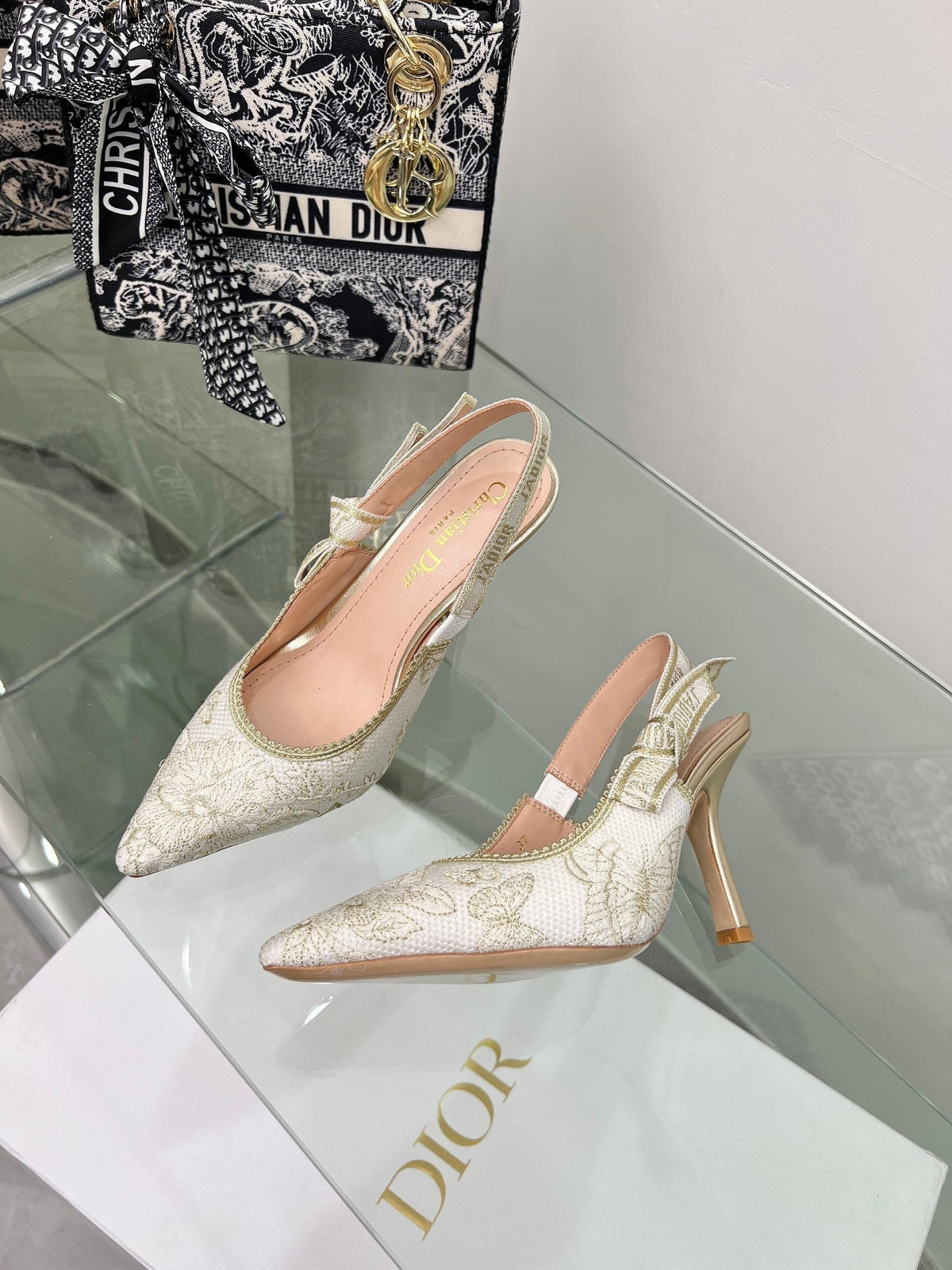 J'Adior Slingback Pump 95mm In White Lace Fabric 100833