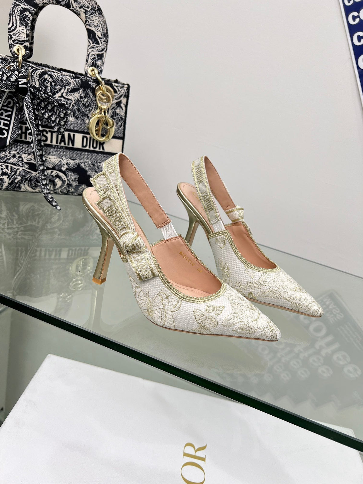 J'Adior Slingback Pump 95mm In White Lace Fabric 100833