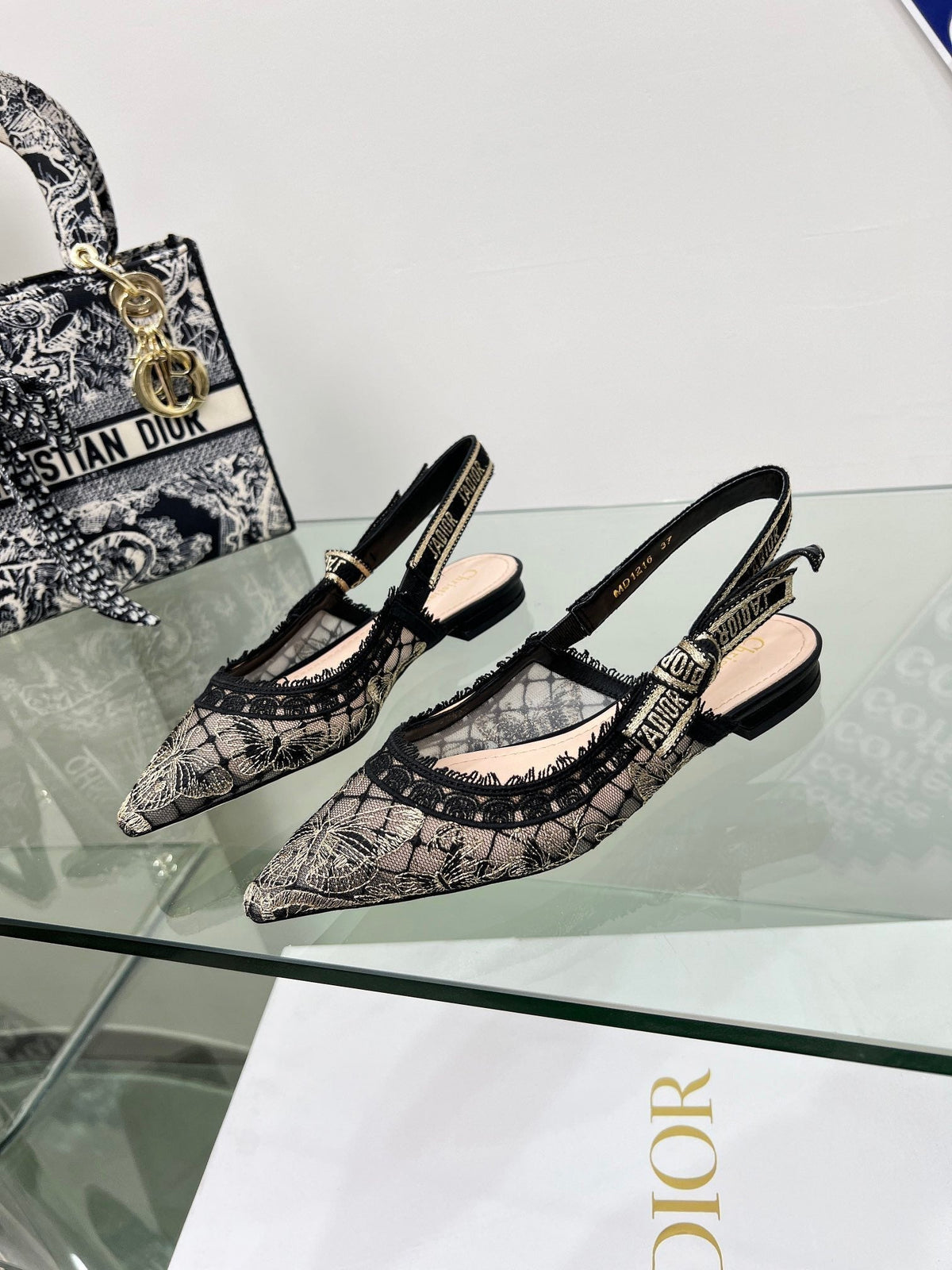 J'Adior Slingback Pump In Black Lace Fabric 100835