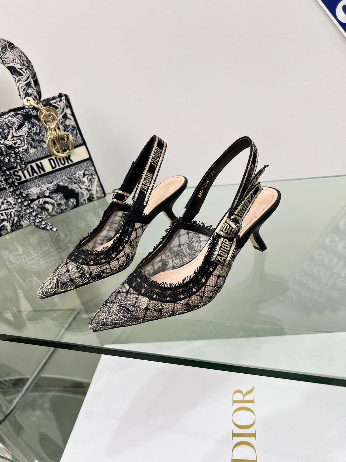 J'Adior Slingback Pump 65mm In Black Lace Fabric 100836