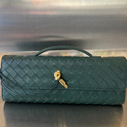 BV Long Clutch Andiamo With Handle 31cm Green Calfskin 563668