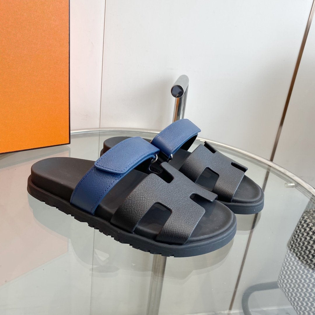 Chypre Sandal Black with blue straps Leather