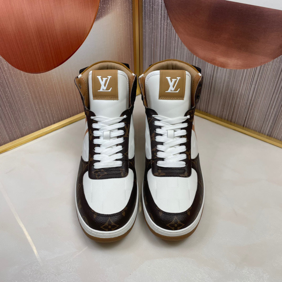 LV RIVOLI HIGH-TOP SNEAKERS BROWN WHITE