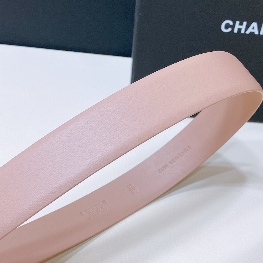 CHANEL BELT 3CM IN LIGHT PINK LAMBSKIN WITH CRYSTAL GOLD HARDWARE