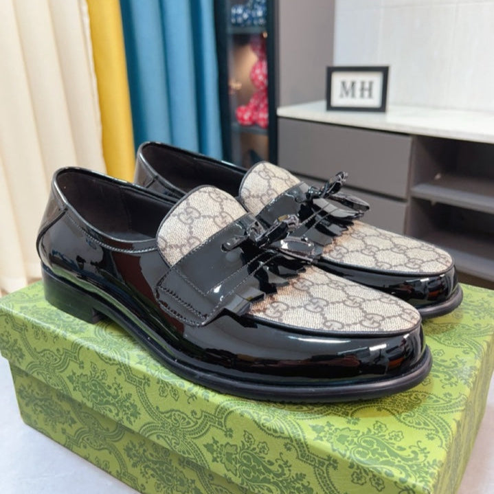 GG Men's Tassel Loafer Black Canvas Cowhide 330398