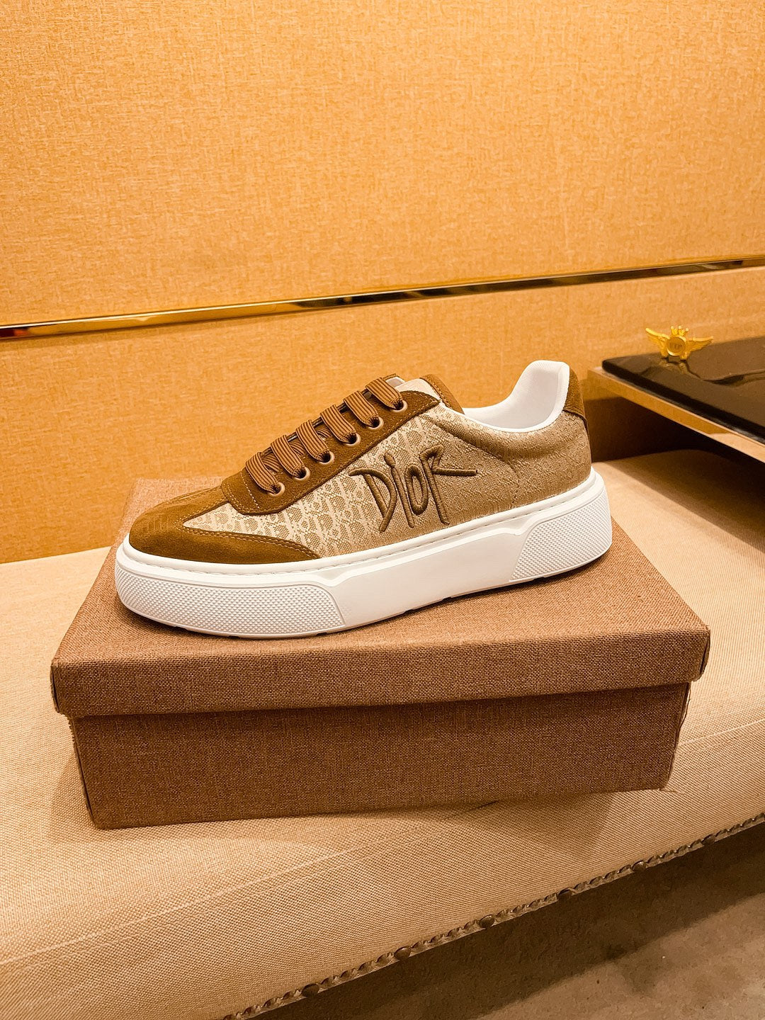 CD HOMME THICK-SOLE SNEAKERS BROWN JACQUARD