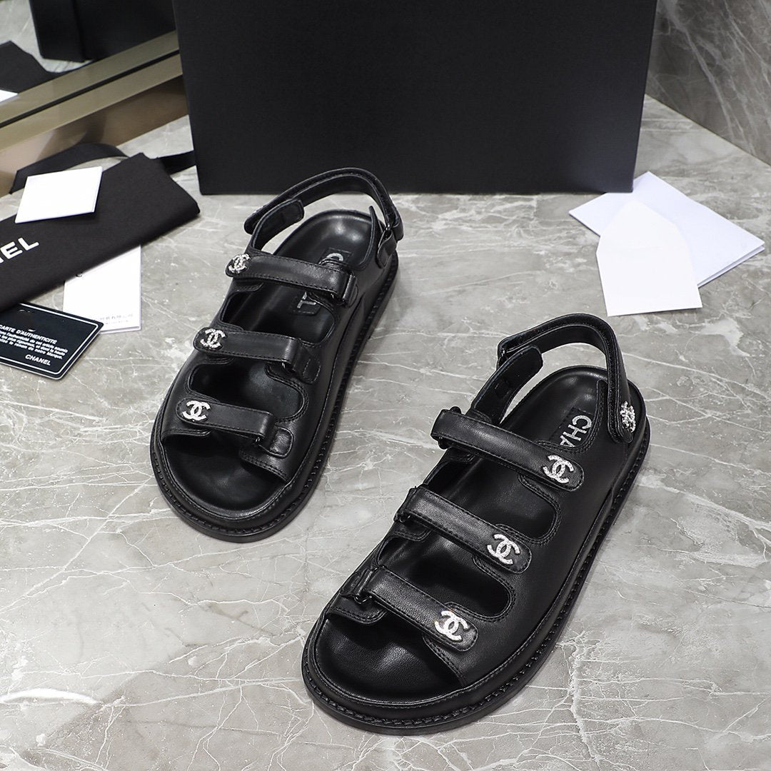 dad sandal black calfskin silver cc