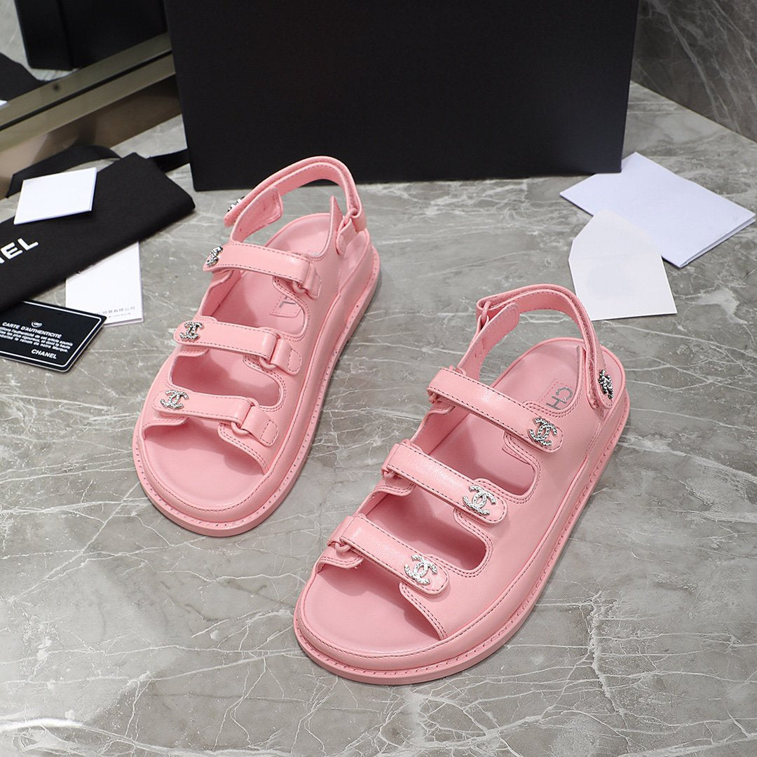 dad sandal pink calfskin silver cc