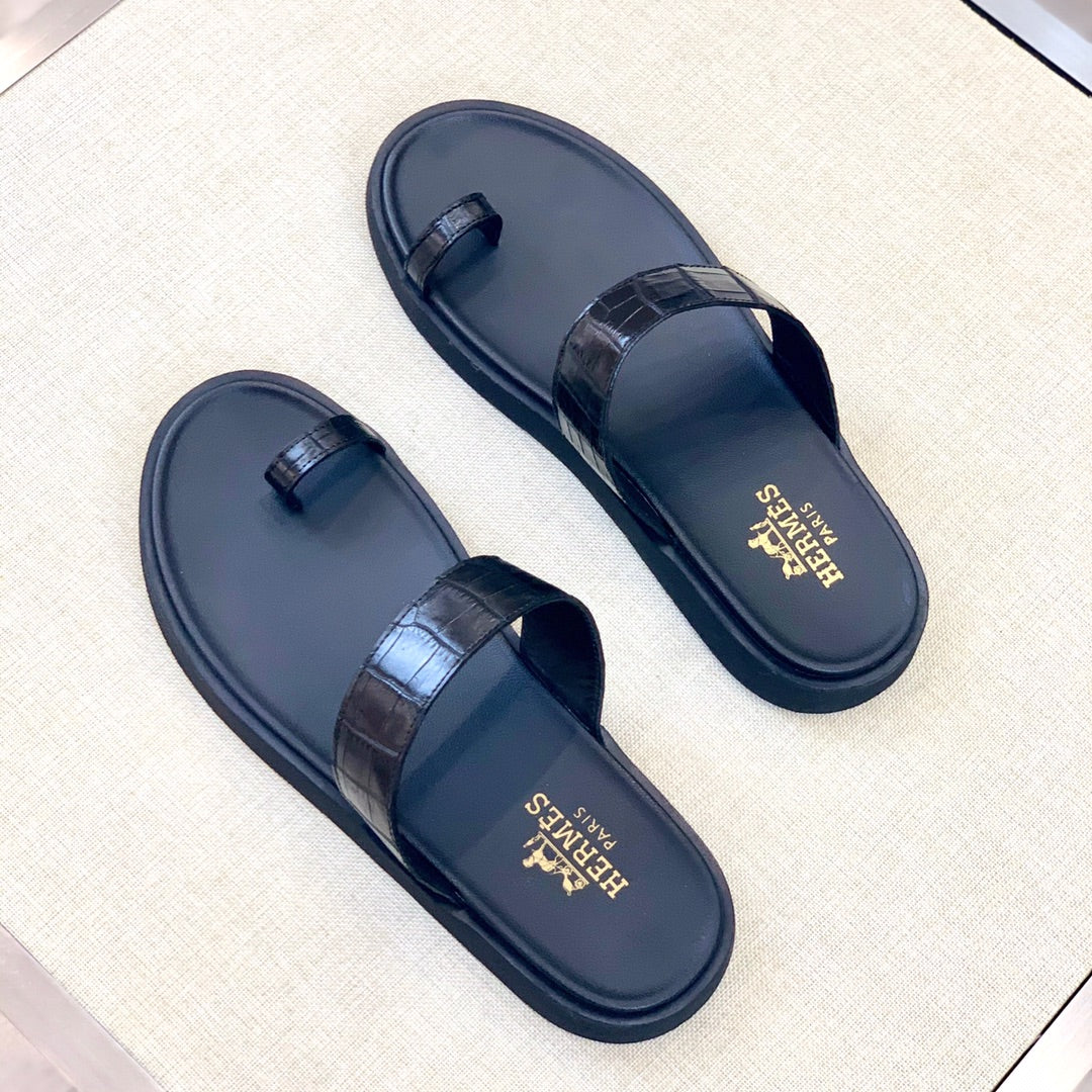 HM Men's Open-toe Sandals Black Rubber Sheepskin 561660