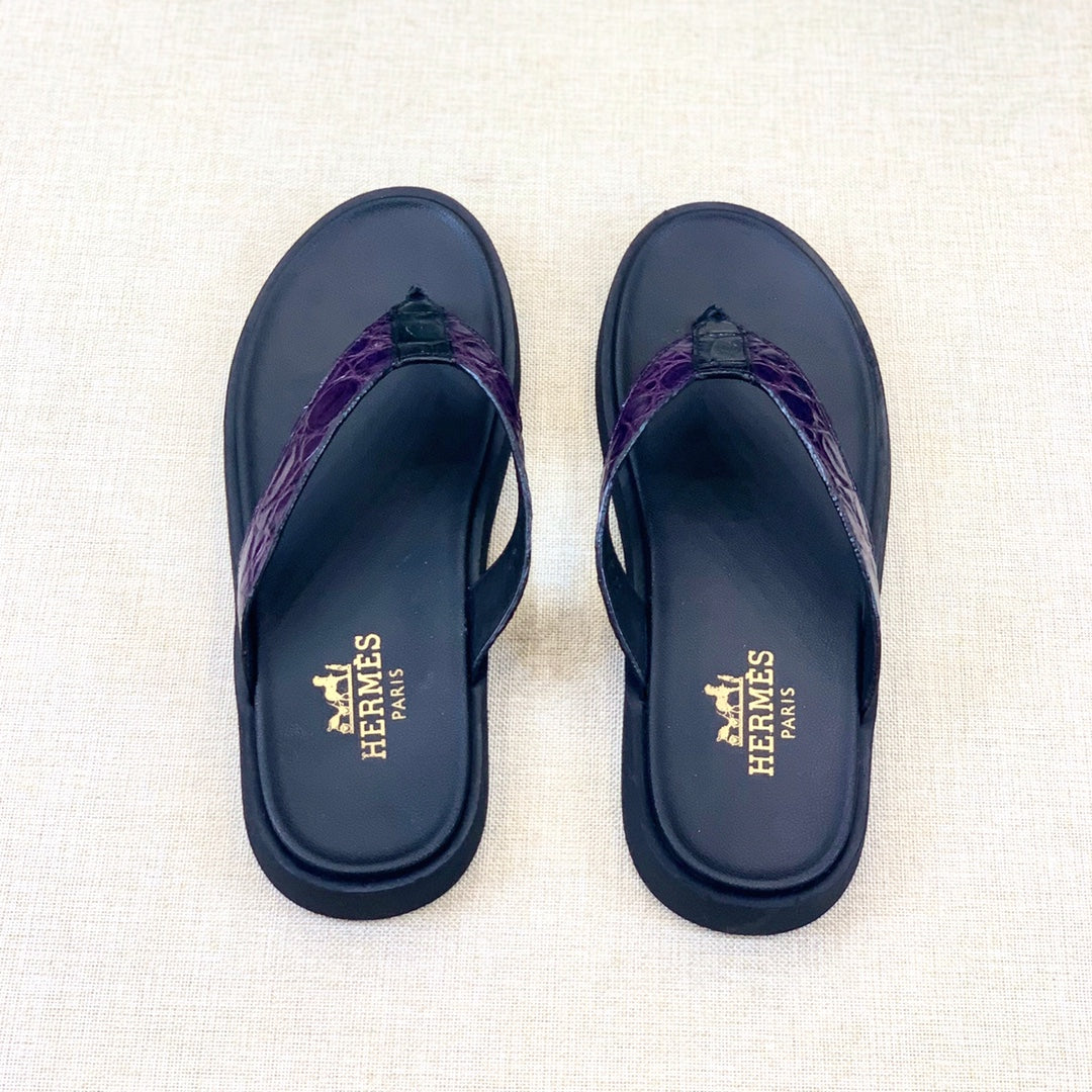 HM Men's Thong Sandals Purple Rubber Sheepskin 561663