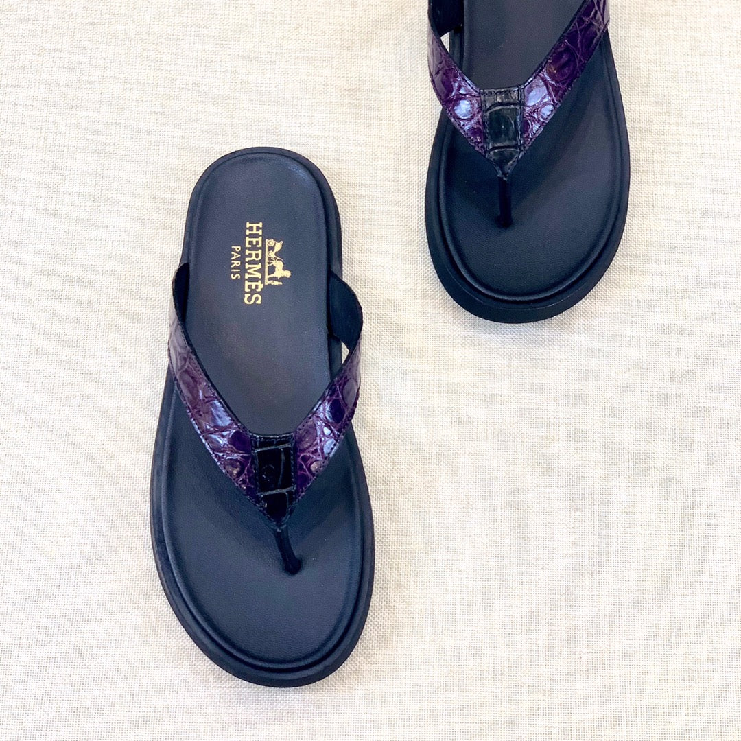 HM Men's Thong Sandals Purple Rubber Sheepskin 561663