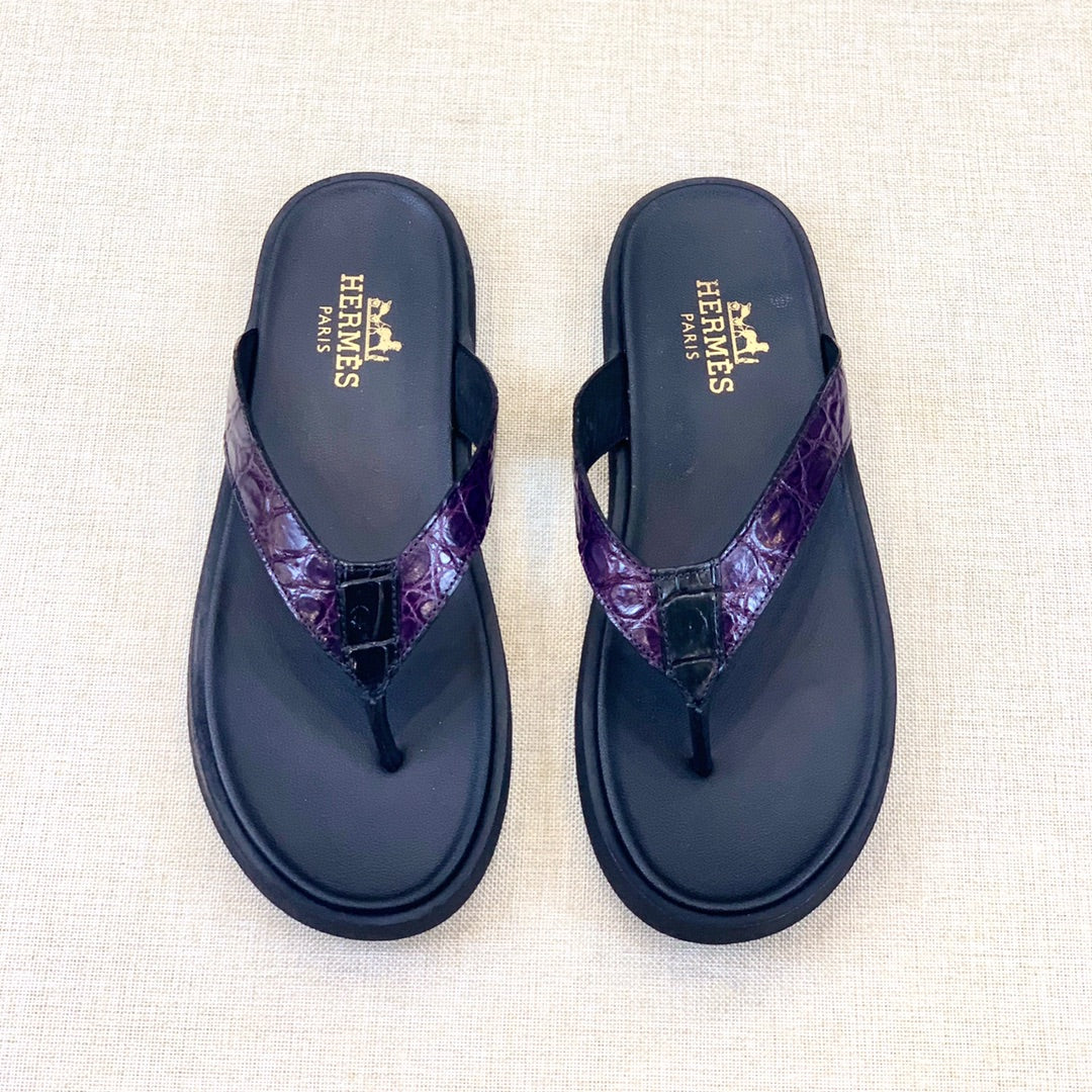 HM Men's Thong Sandals Purple Rubber Sheepskin 561663