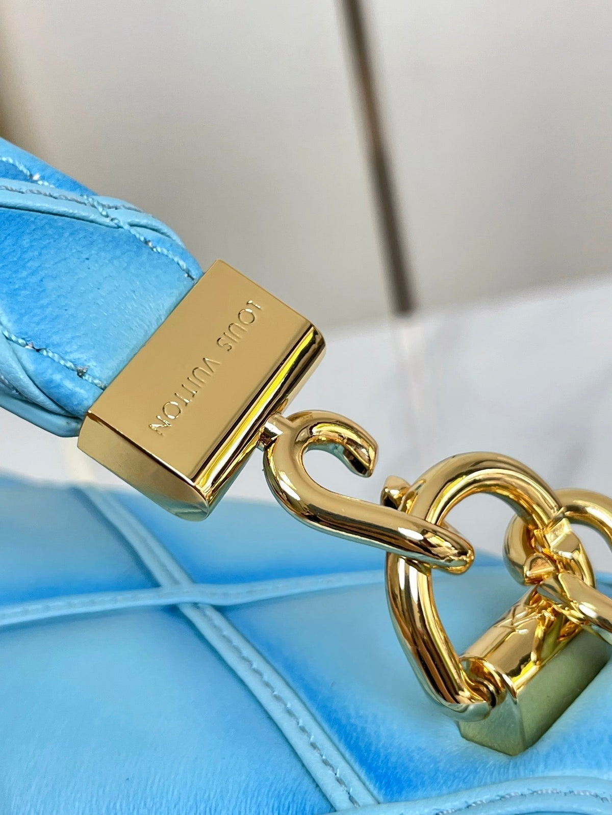 GO-14 MM 23 IN SKY BLUE QUILTED LAMBSKIN GOLD HARDWARE