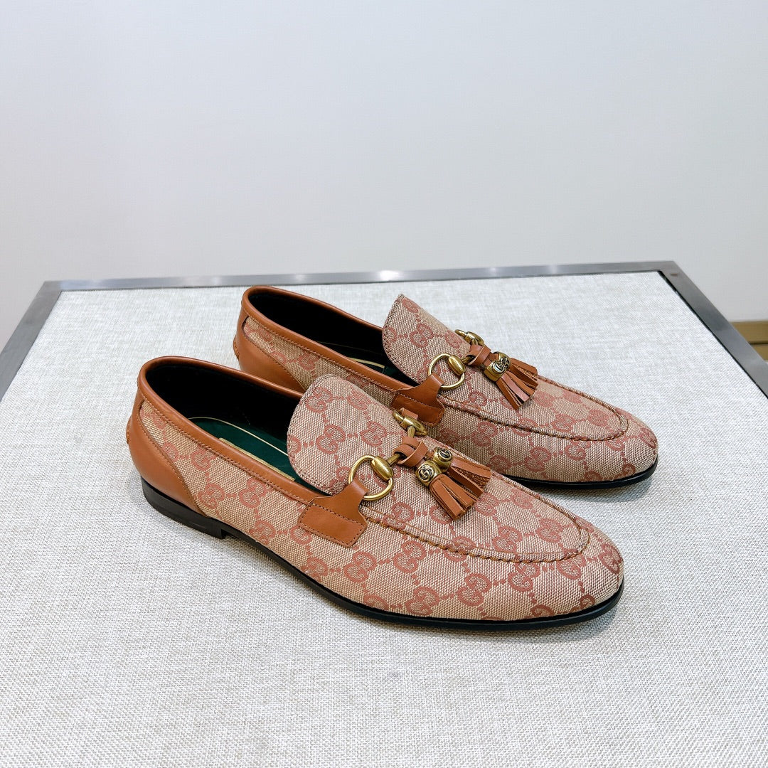 GG Men's Tassel Loafer Pink Canvas Calfskin 361365