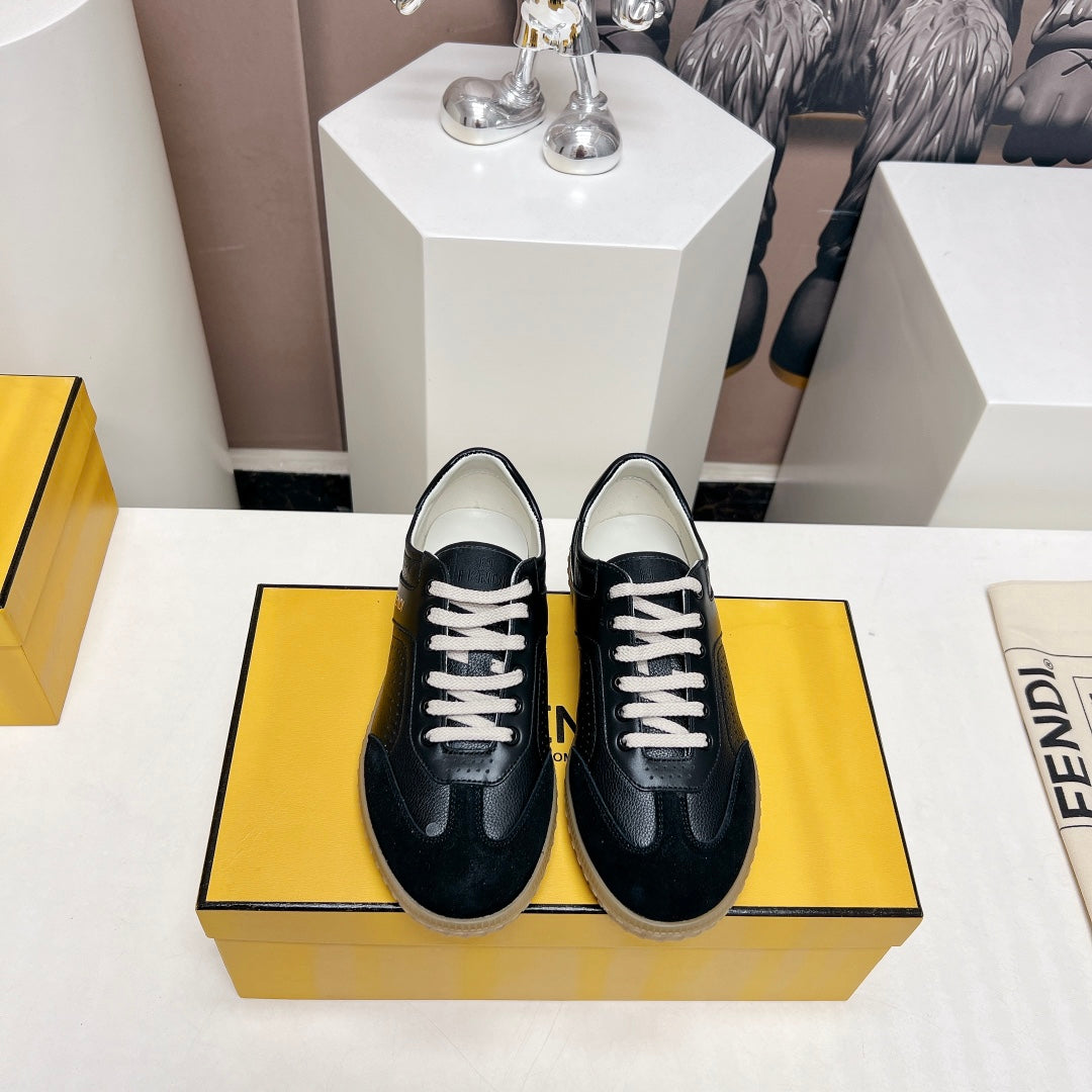 FENDI FLIGHT SNEAKER IN BLACK SUEDE AND LAMBSKIN