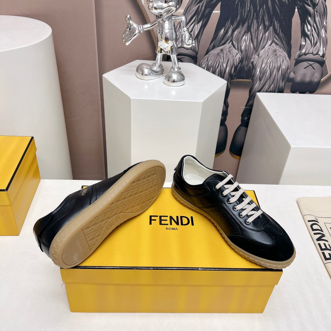 FENDI FLIGHT SNEAKER IN BLACK SUEDE AND LAMBSKIN