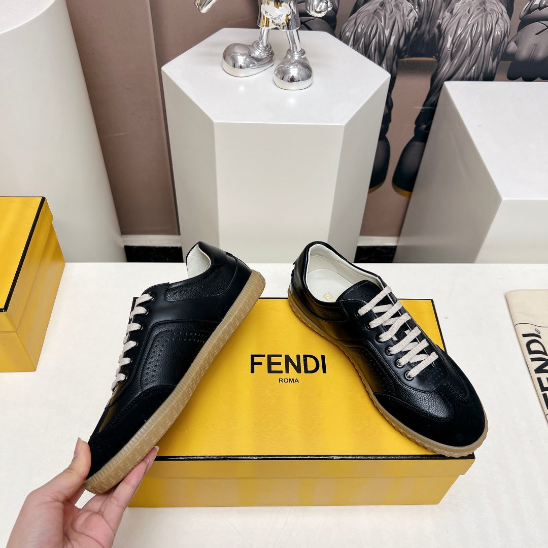 FENDI FLIGHT SNEAKER IN BLACK SUEDE AND LAMBSKIN
