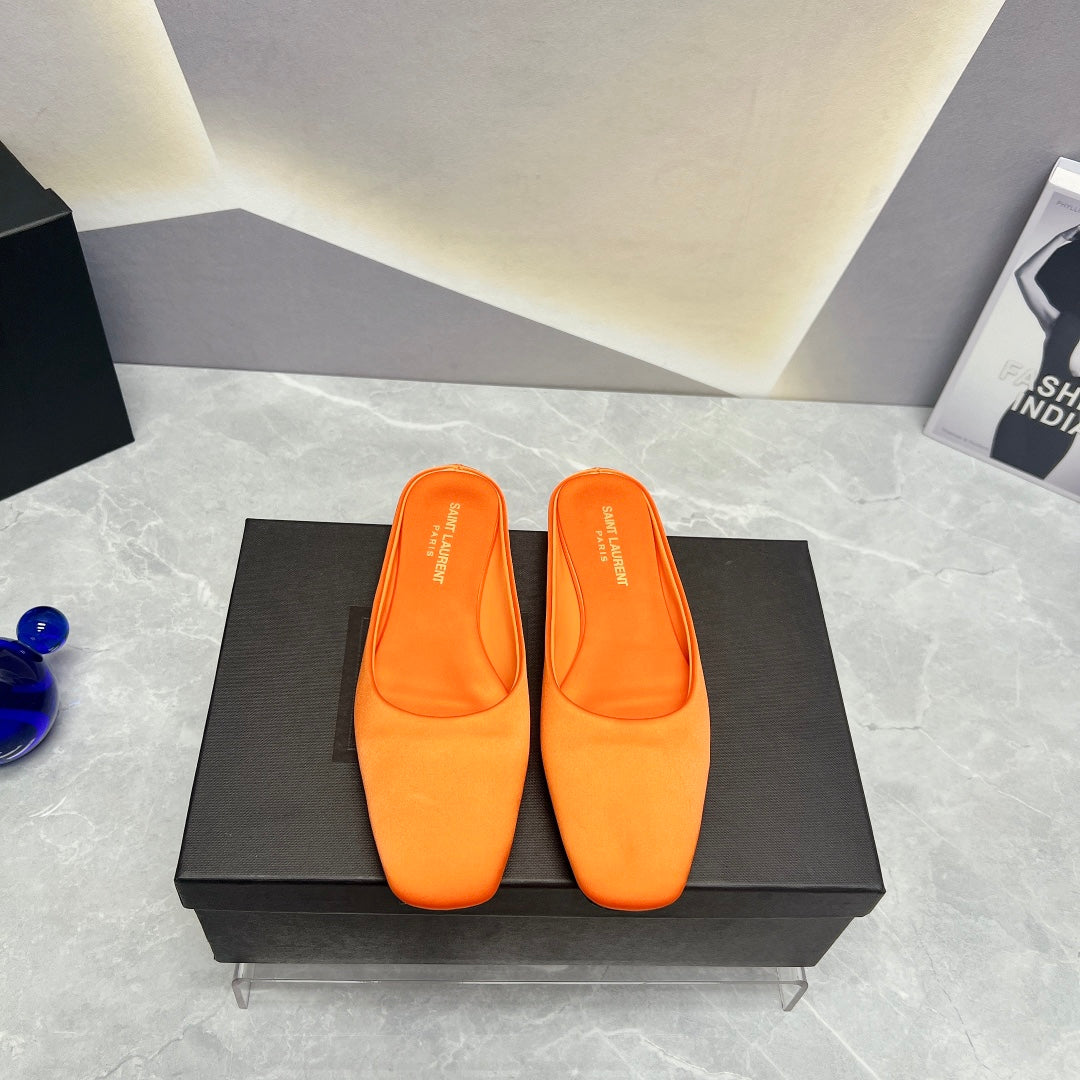 SL SQUARE TOE FLAT MULES TIGER SATIN