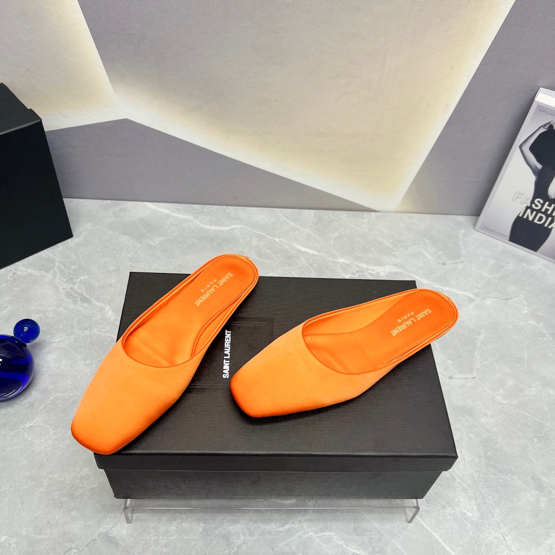 SL SQUARE TOE FLAT MULES TIGER SATIN