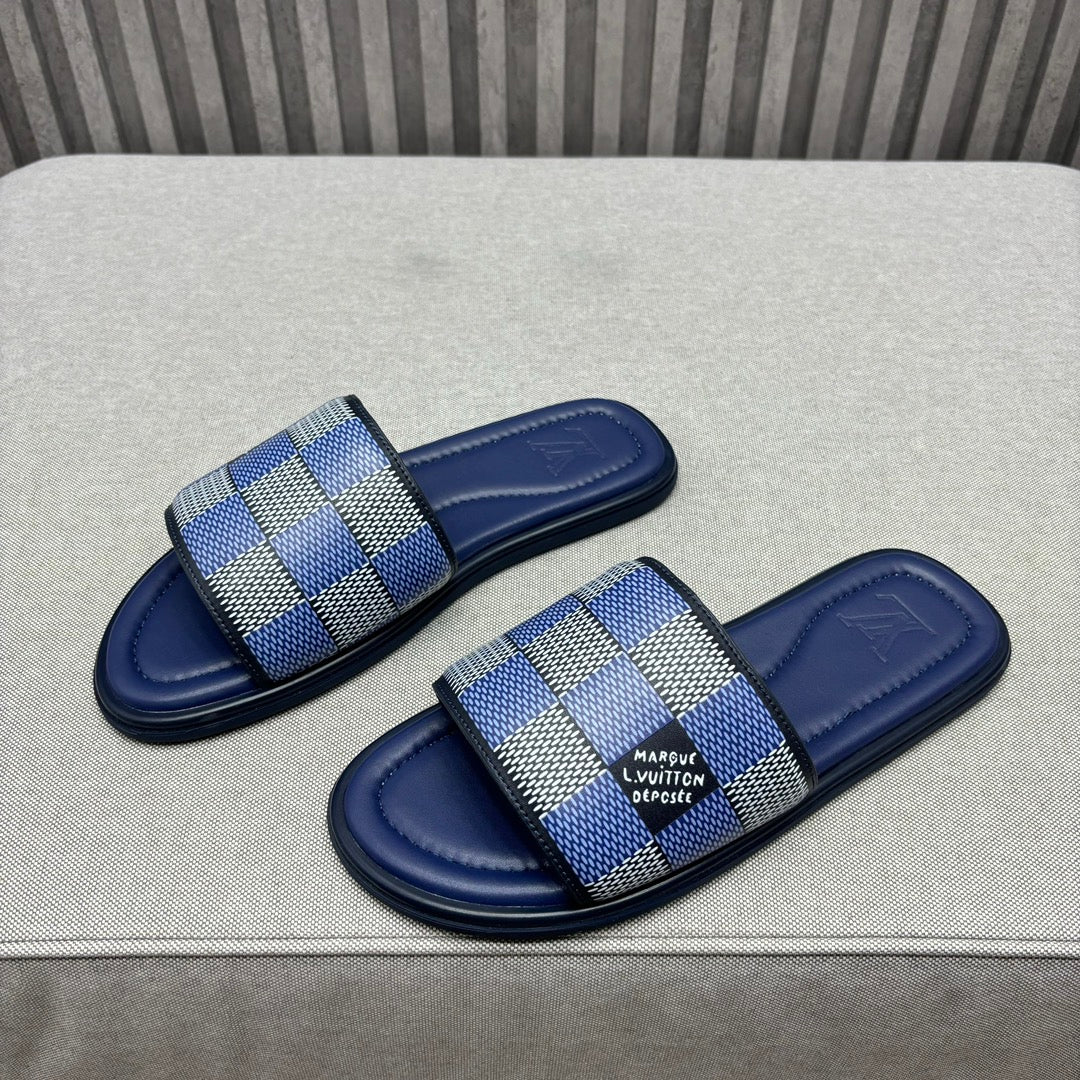LV VENICE MULE SLIPPERS NAVY BLUE DAMIER