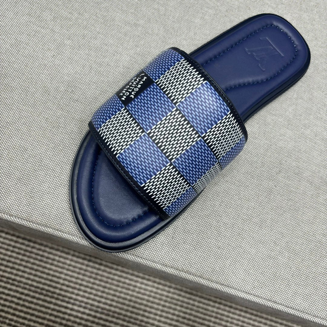 LV VENICE MULE SLIPPERS NAVY BLUE DAMIER