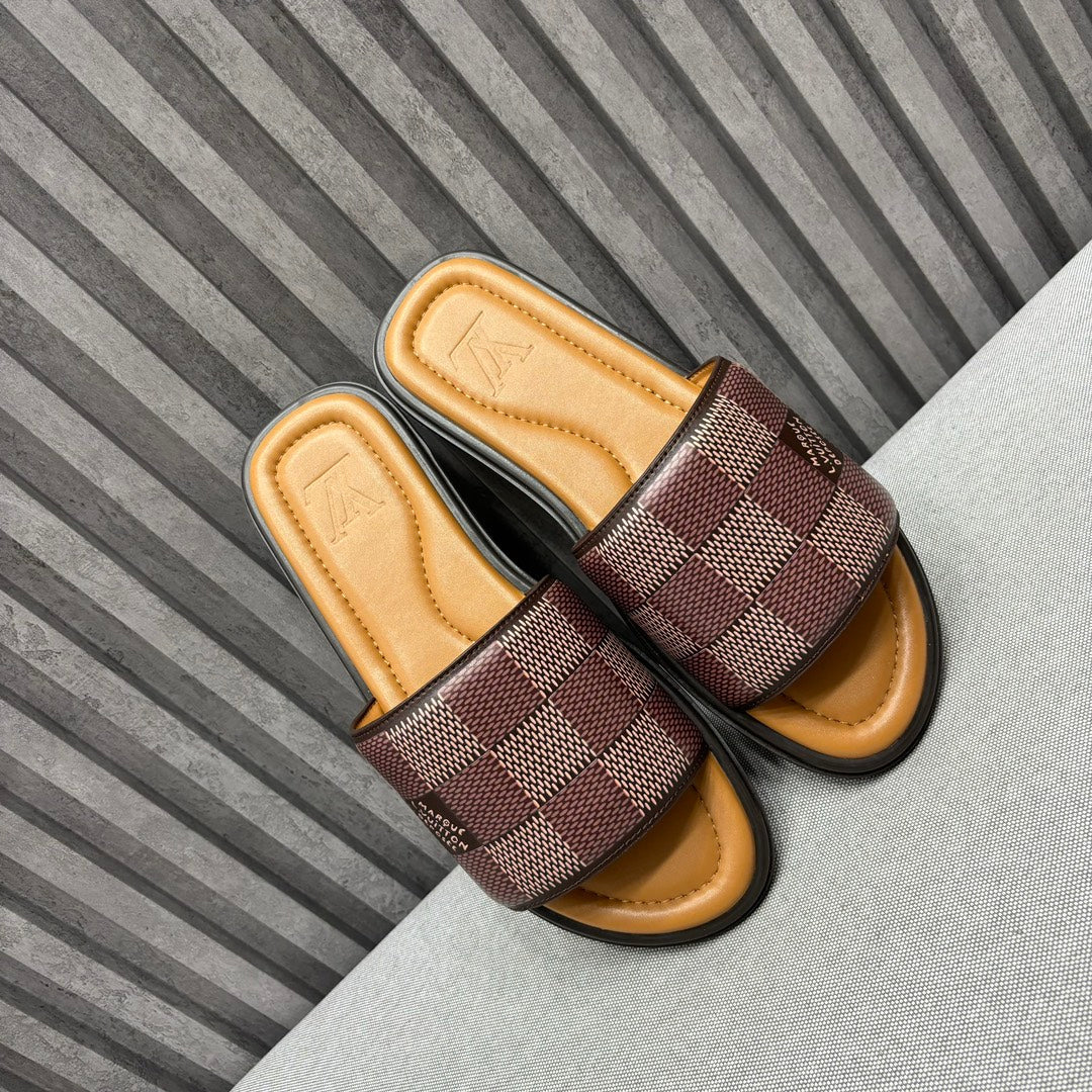 LV VENICE MULE SLIPPERS CARAMEL BROWN DAMIER