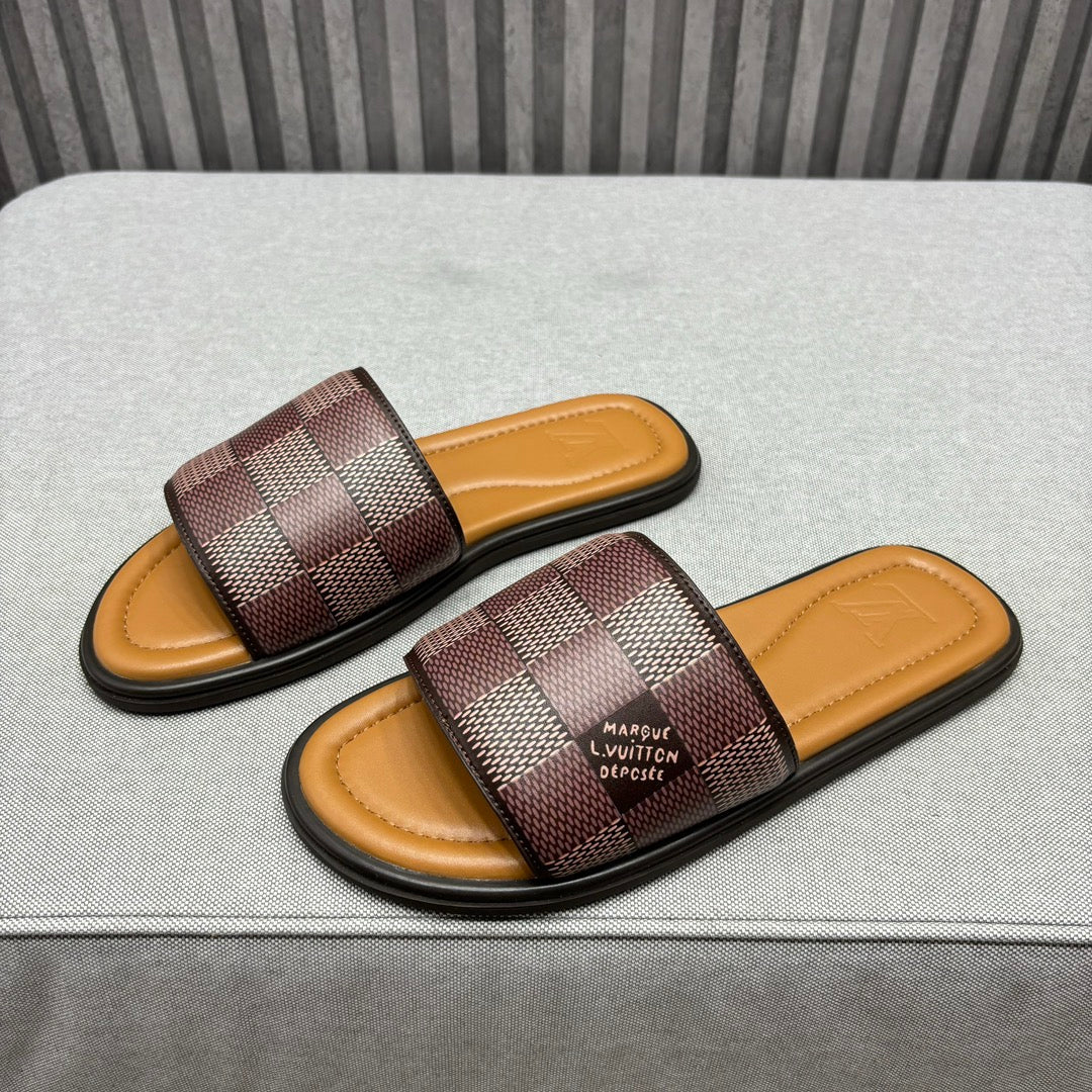 LV VENICE MULE SLIPPERS CARAMEL BROWN DAMIER