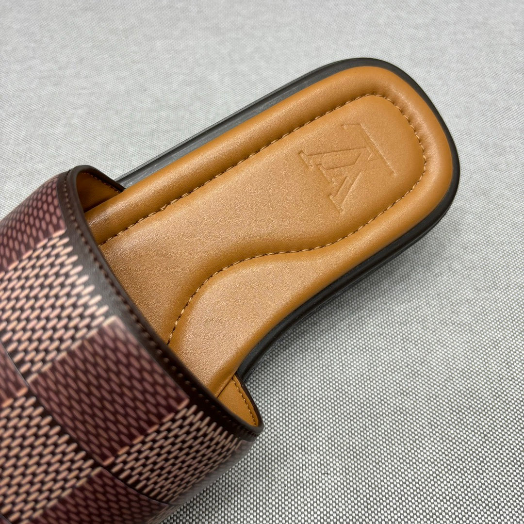 LV VENICE MULE SLIPPERS CARAMEL BROWN DAMIER