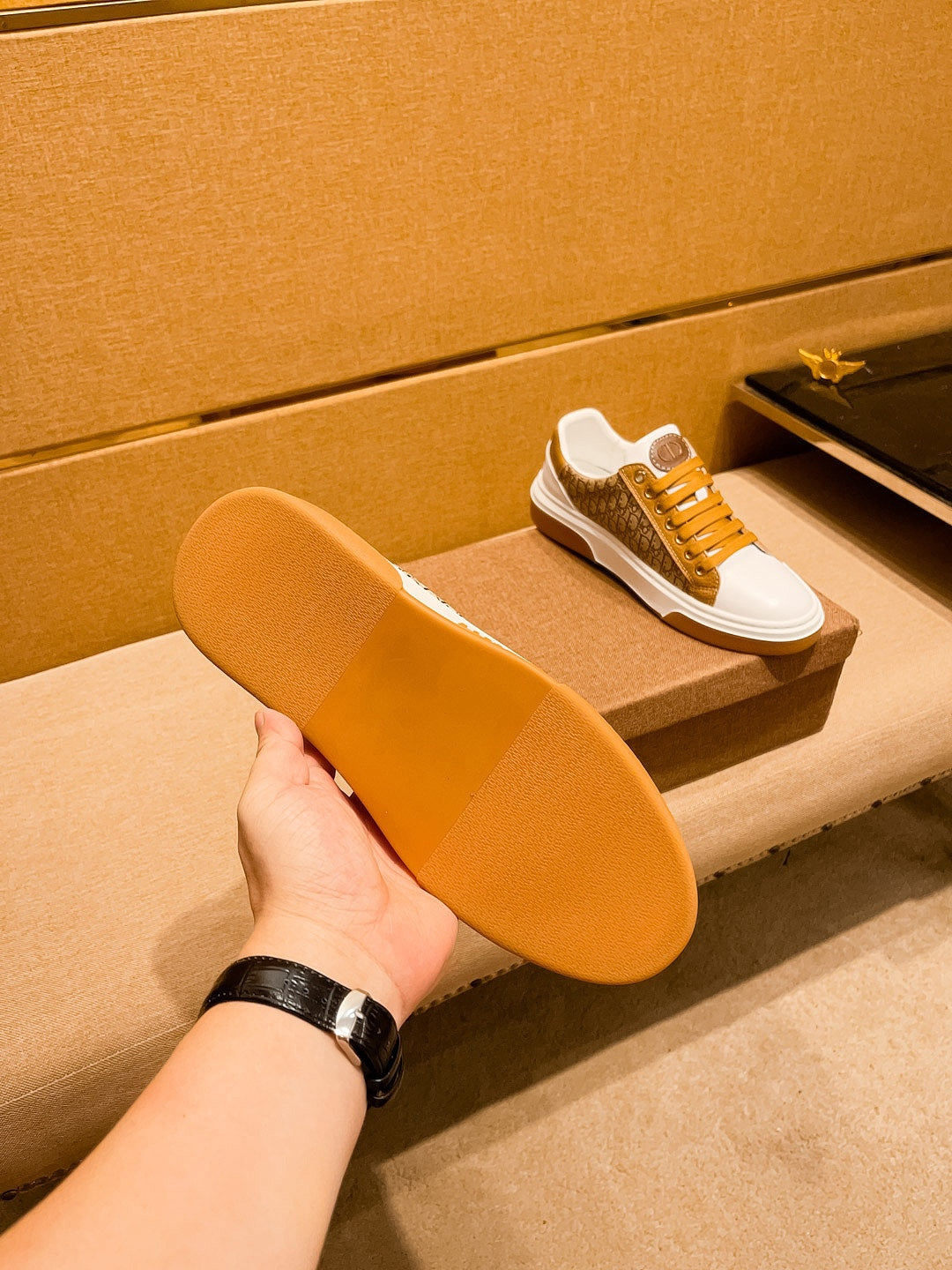 CD LOW TOP SNEAKER BRONZE AND WHITE CALFSKIN