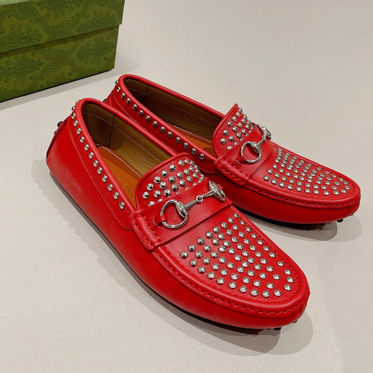 GG Men's Leather Loafer Stud Red Calfskin