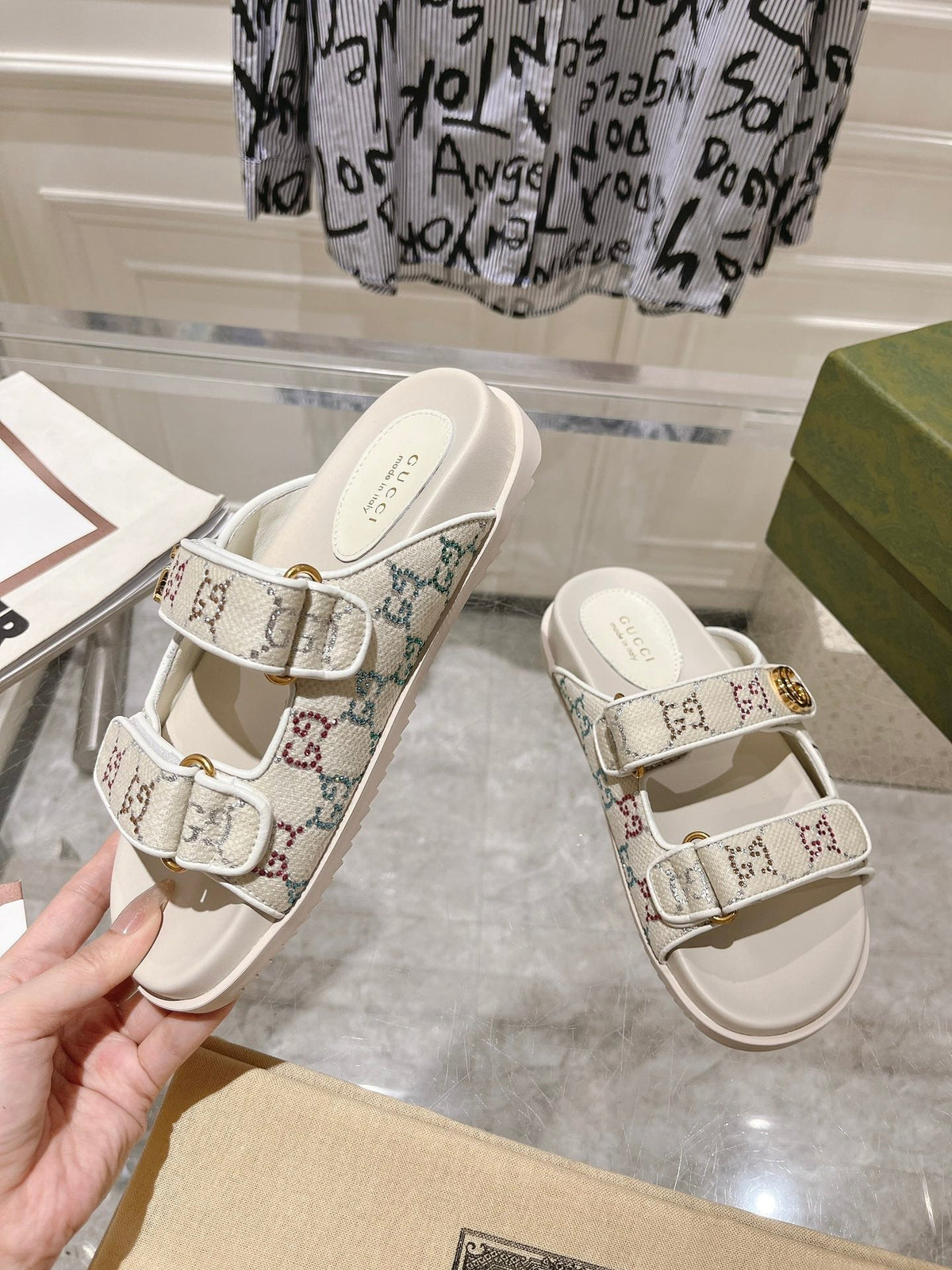Gucci 2026 GG Crystal Sandals Fabric 968305