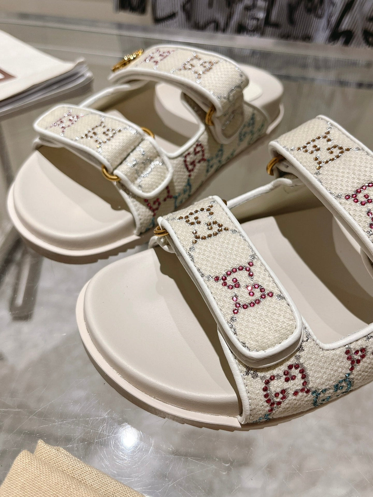 Gucci 2026 GG Crystal Sandals Fabric 968305