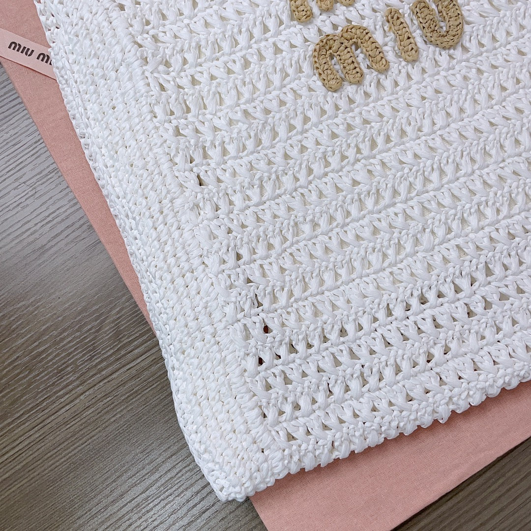 miu tote bag 38cm white woven fabric