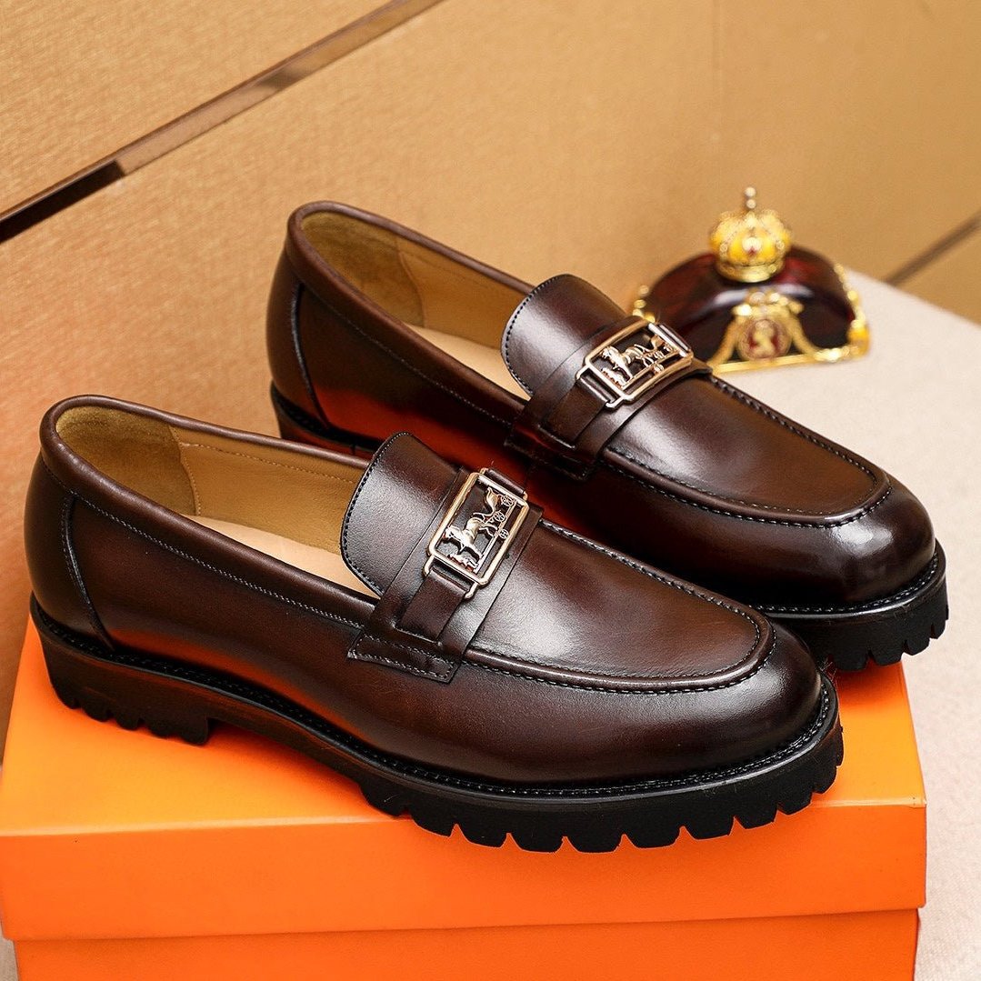HM GOLD BUCKLE FAUBOURG LOAFER CHOCOLATE CALFSKIN