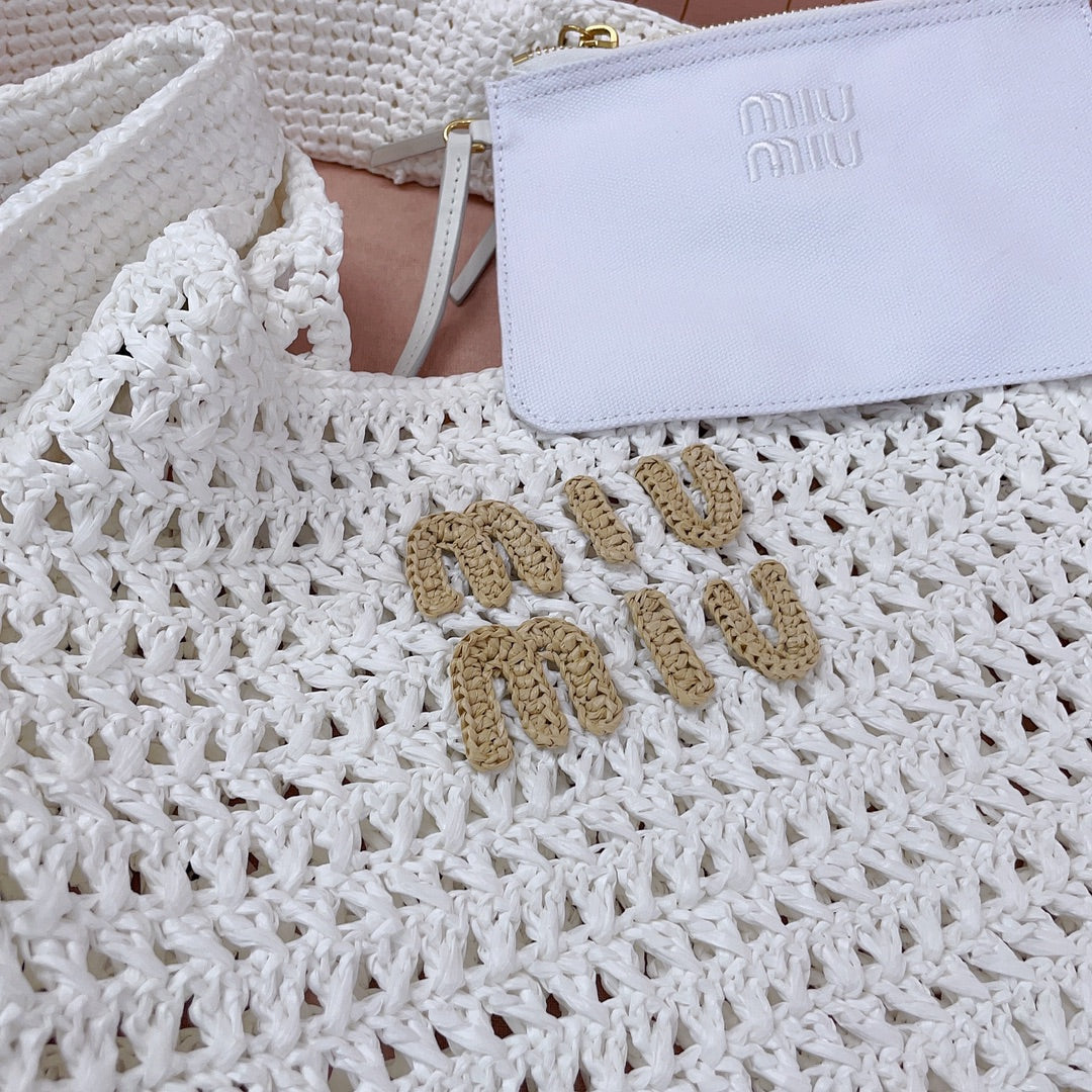 miu hobo bag 31cm white woven fabric