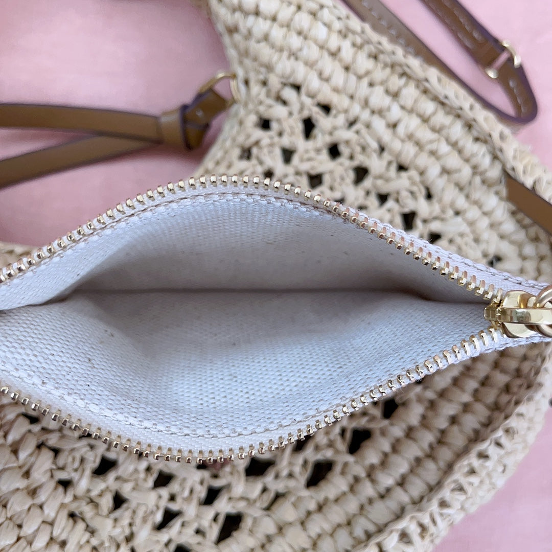miu wander hobo bag 20cm beige woven fabric