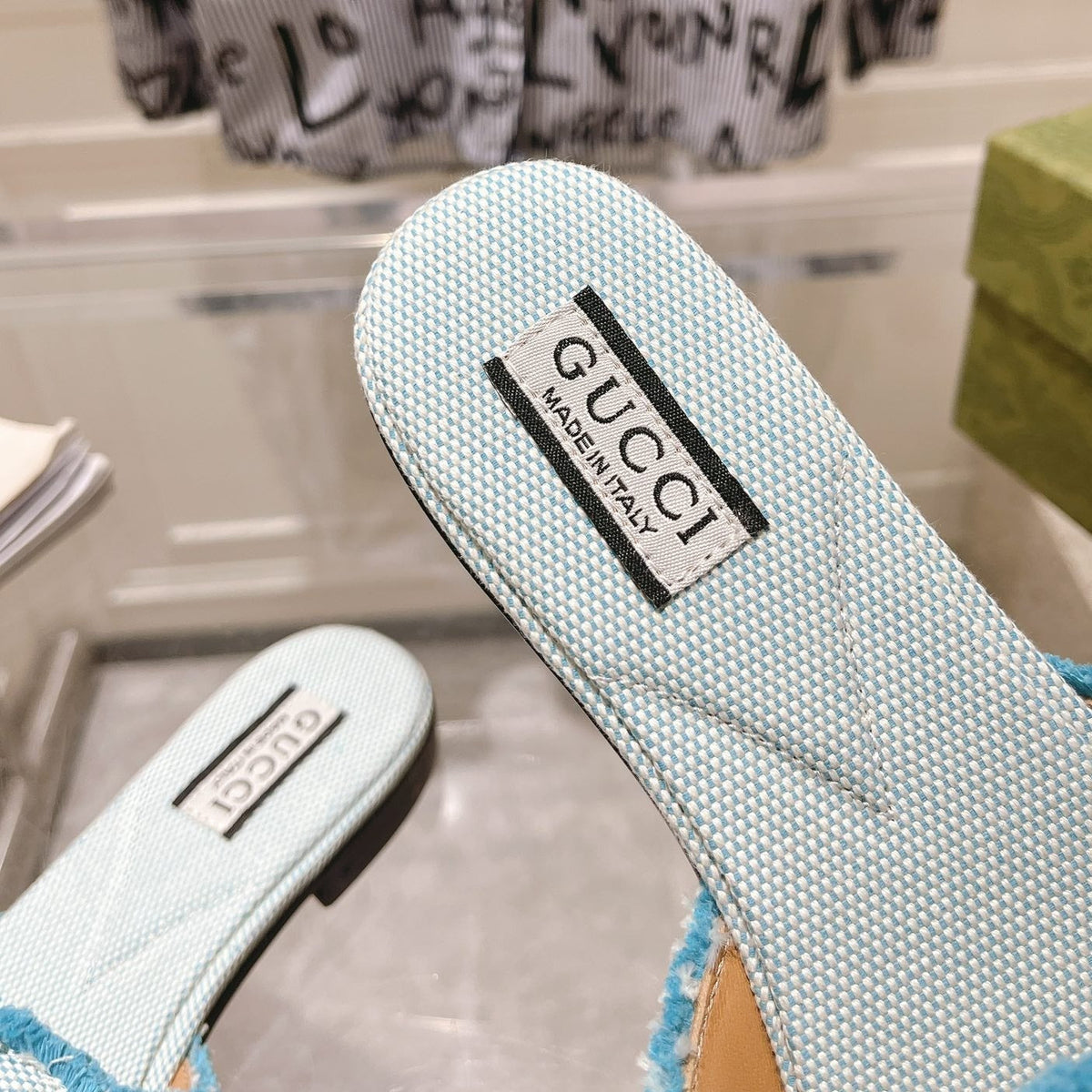 GG  Interlocking double G hollow slippers Baby Blue