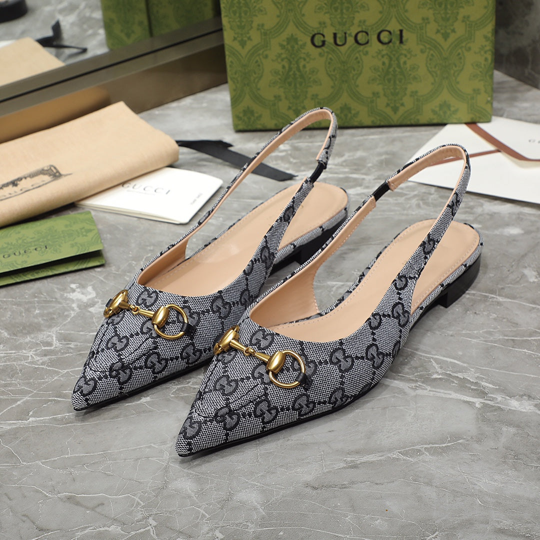 GG Slingback Flat Sandals Grey caro