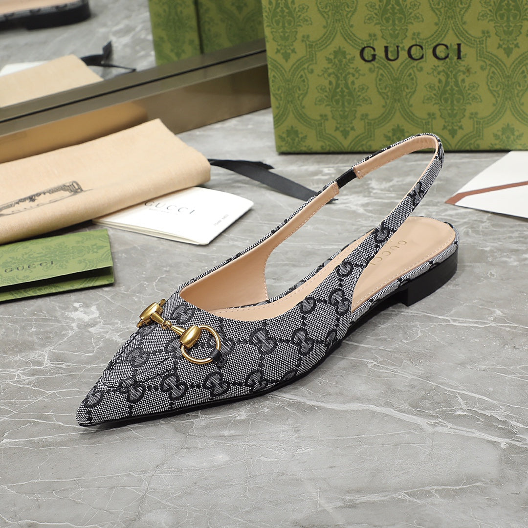 GG Slingback Flat Sandals Grey caro