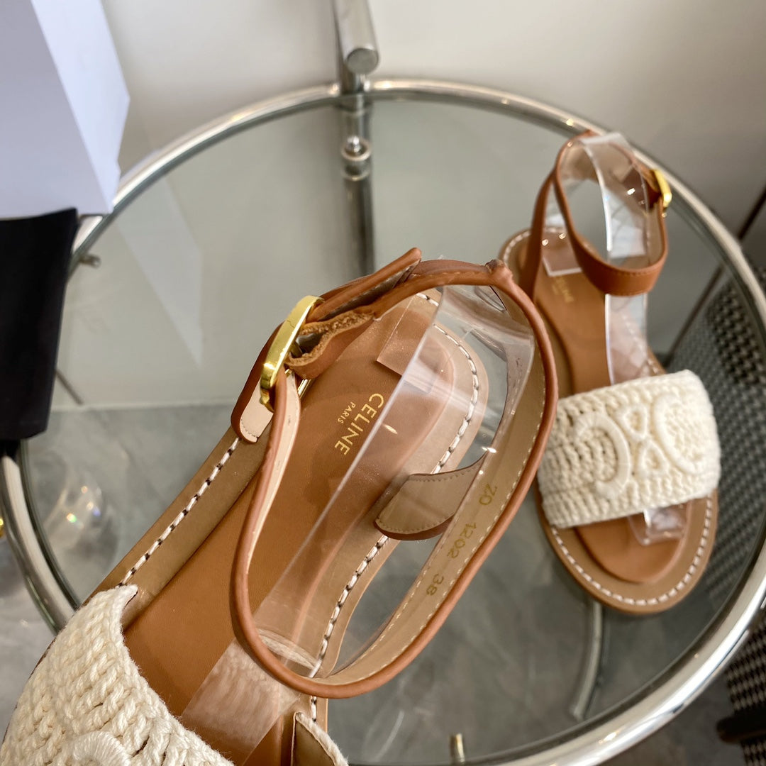 CELINE Flat Sandal Beige Wool 285973