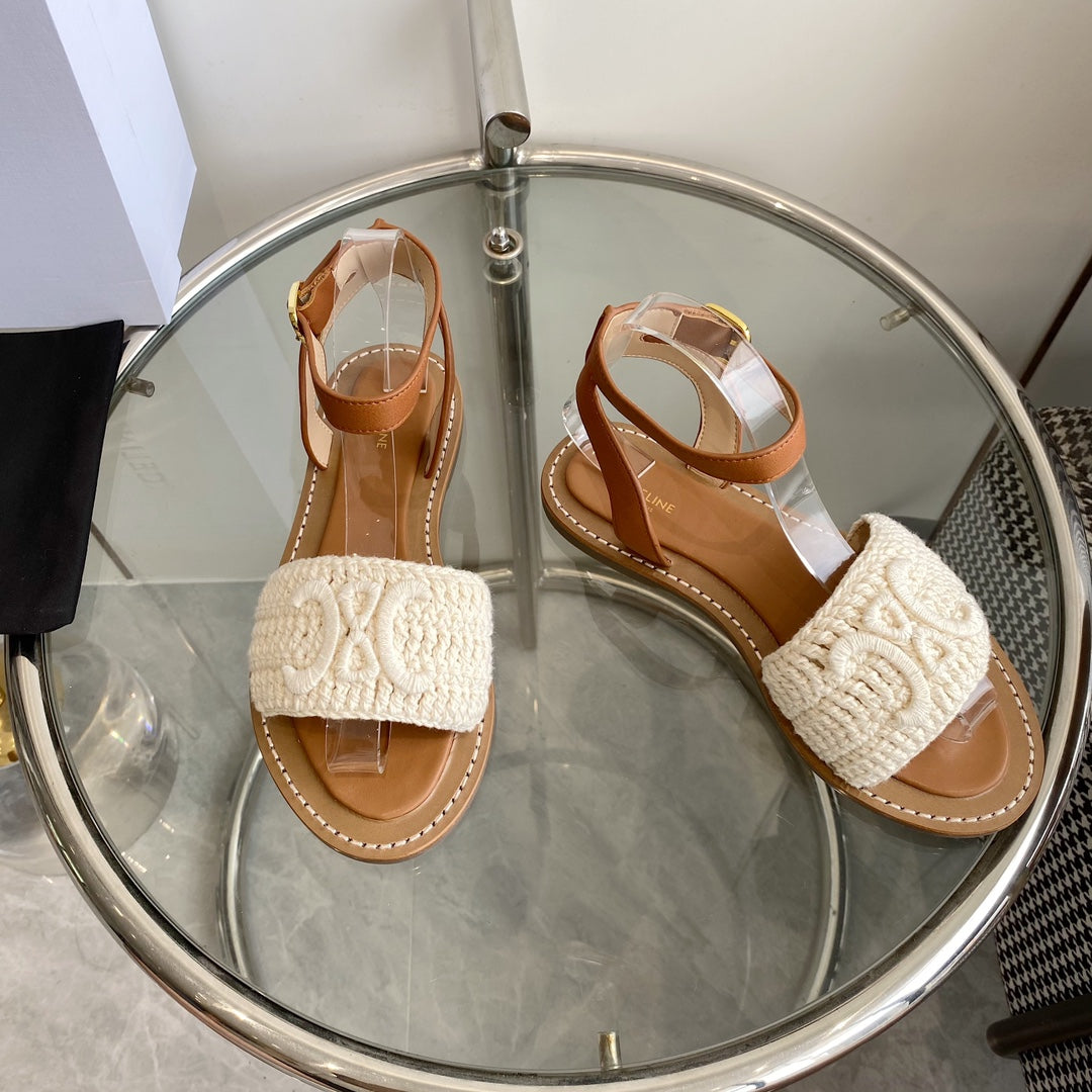 CELINE Flat Sandal Beige Wool 285973