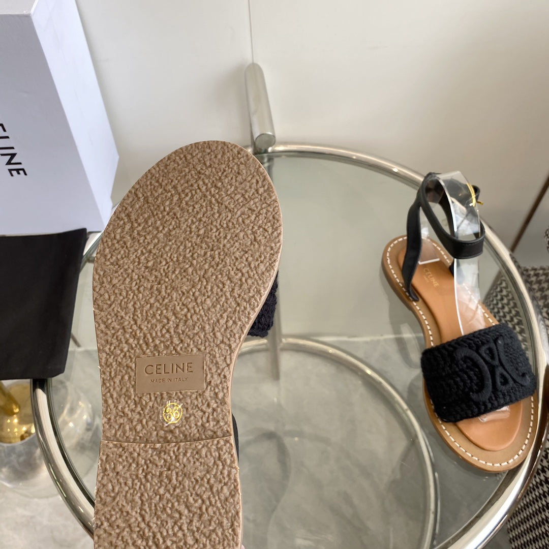 CELINE Flat Sandal Black Wool 285974