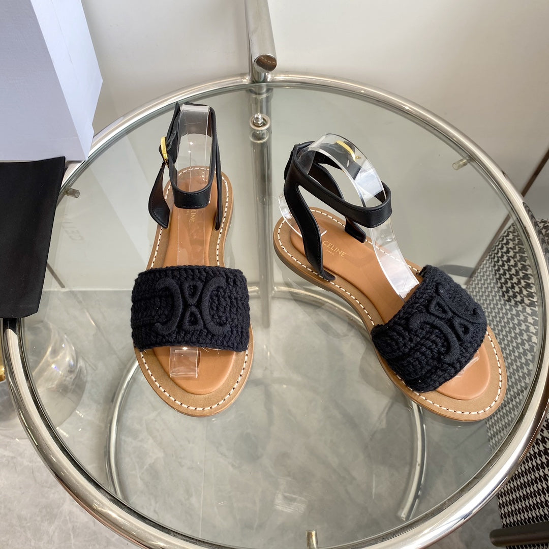 CELINE Flat Sandal Black Wool 285974