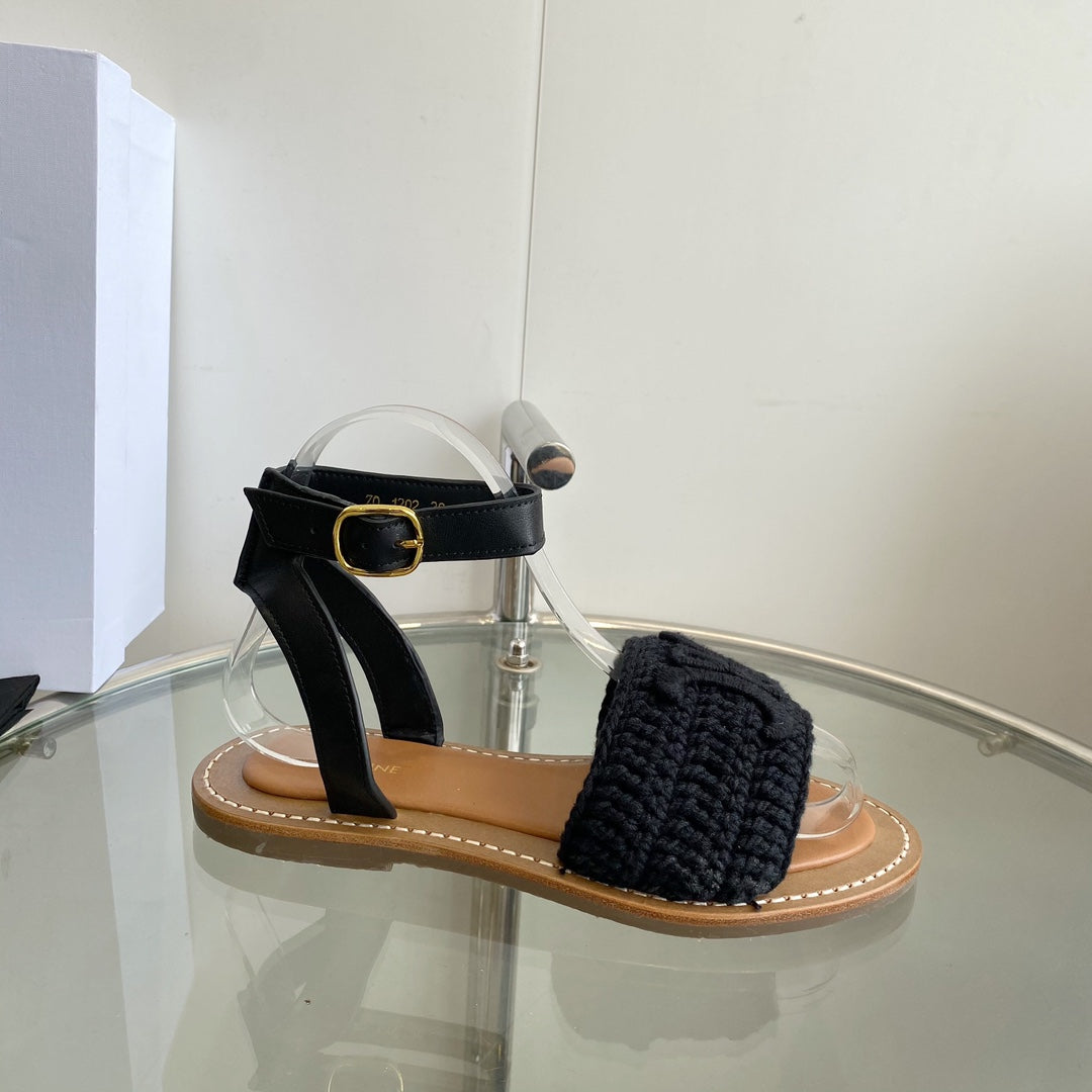 CELINE Flat Sandal Black Wool 285974